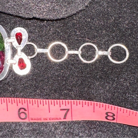 Gorgeous Tourmaline bi-color + Garnet gem cluster statement cuff bracelet - Picture 9 of 10